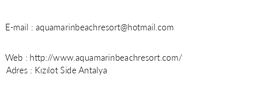 Aqua Marin Beach Resort telefon numaralar, faks, e-mail, posta adresi ve iletiim bilgileri